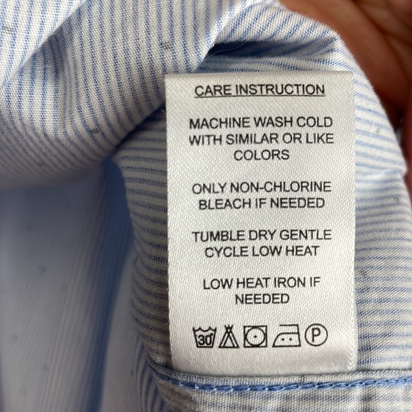 Denim & Flower Ricky Singh Men Dress Shirt SZ L Slim Fit Blue Stripes and Dots - Picture 10 of 11